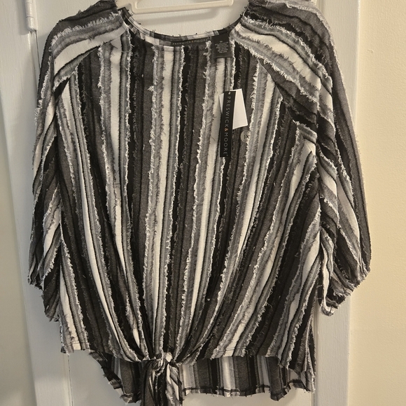 Preswick & Moore Black and White Striped Blouse Size 1XL NWT - Picture 6 of 7